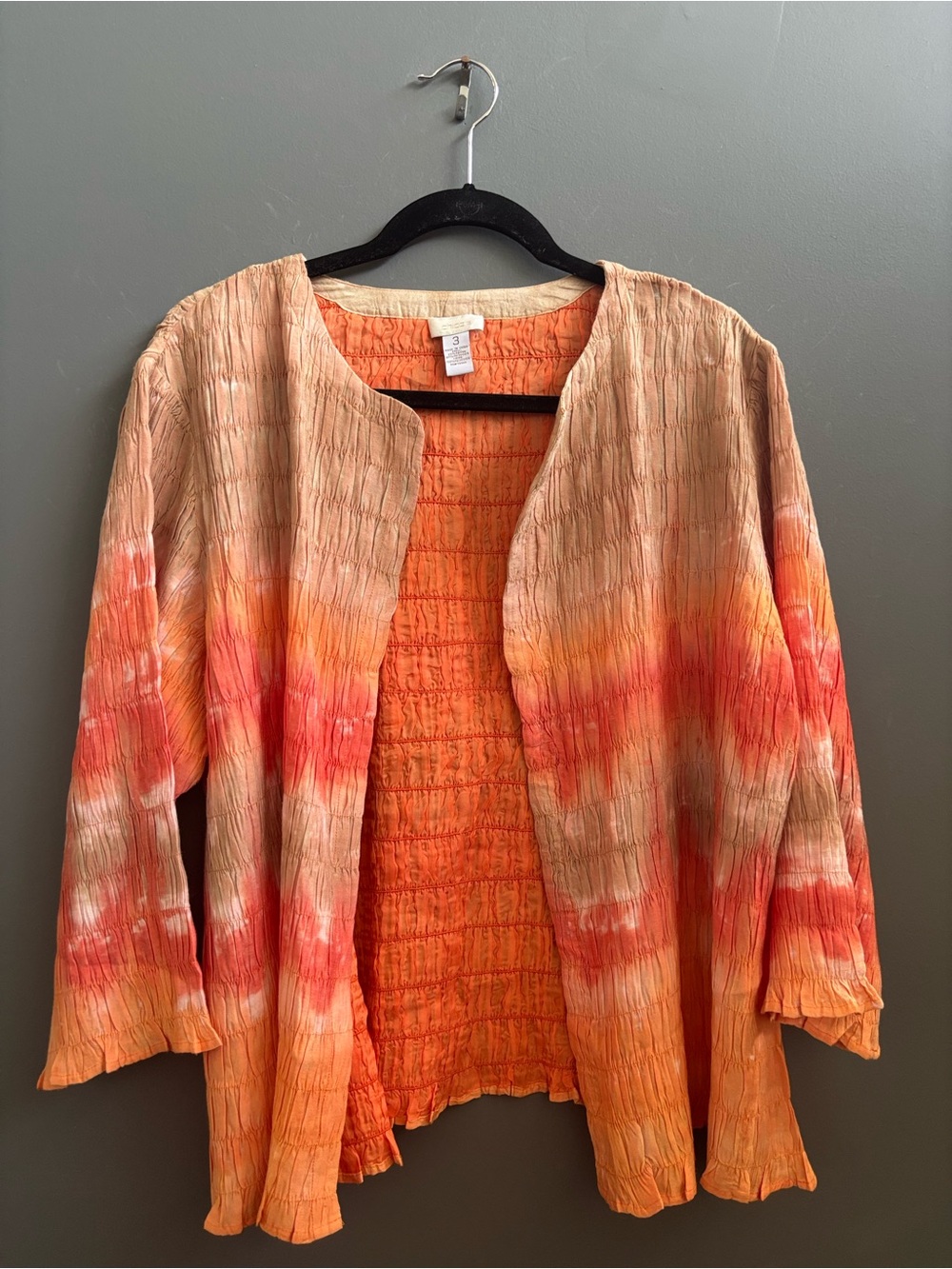 Chico's Coral Lightweight Gathered Open Front Cardigan